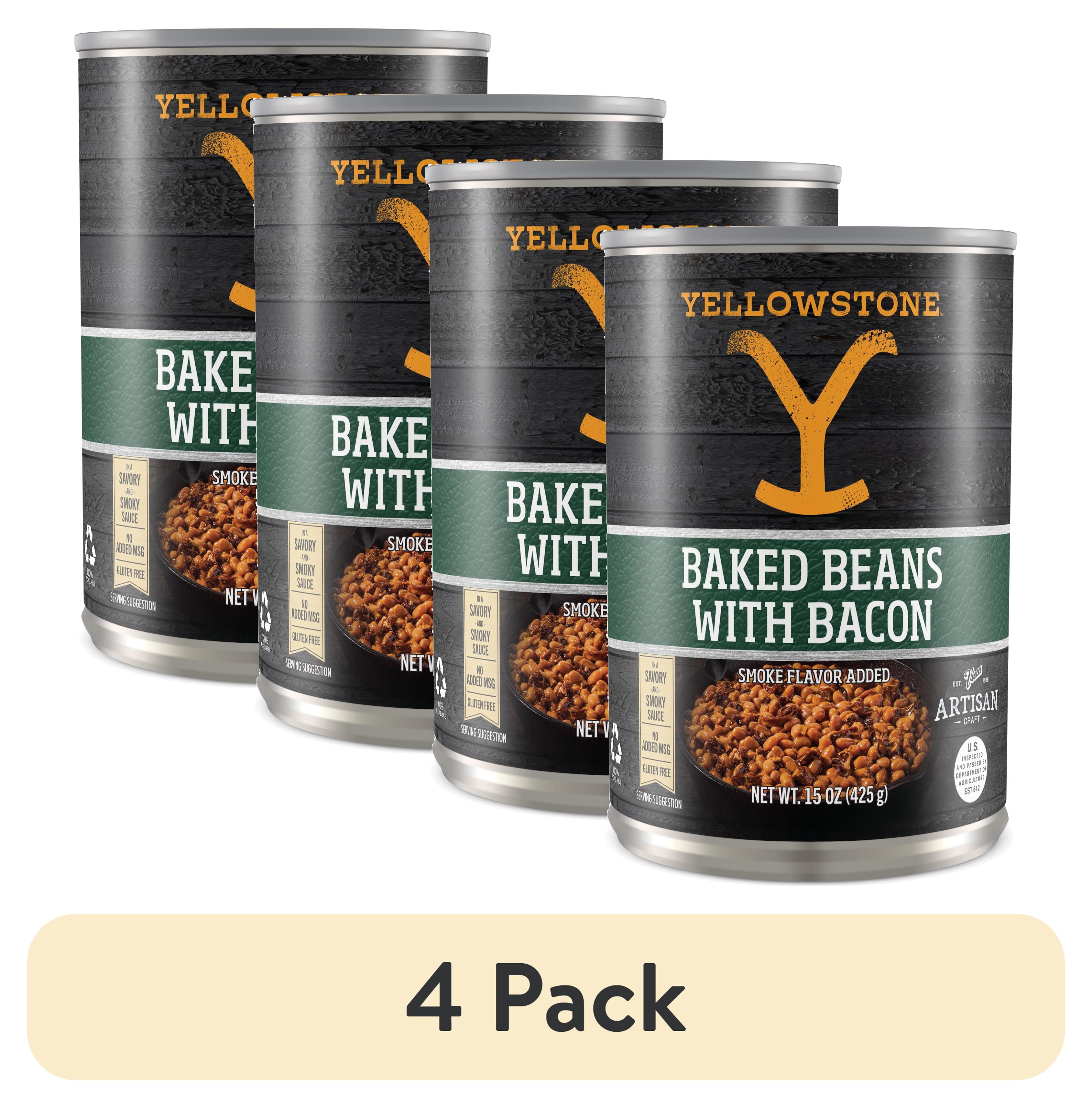 (4 pack) Yellowstone Brand Baked Beans with Bacon, No Allergens, Gluten-Free, Canned Beans, 15 oz. Can.