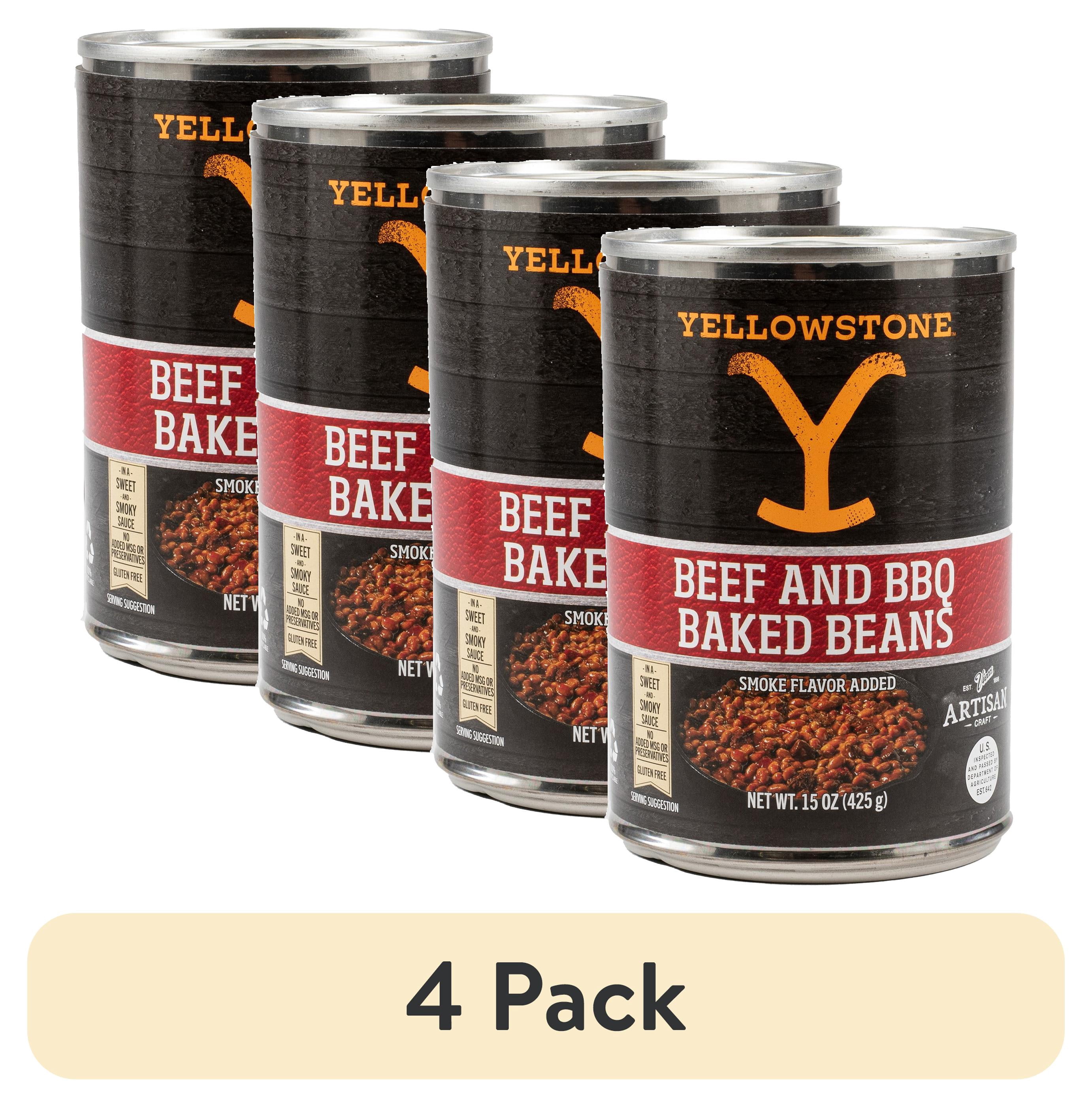 (4 pack) Yellowstone Brand Beef and Baked Beans in Barbeque Sauce, 15 oz. Can. Canned Beans. No Added MSG. Allergen Contained Is Soy.
