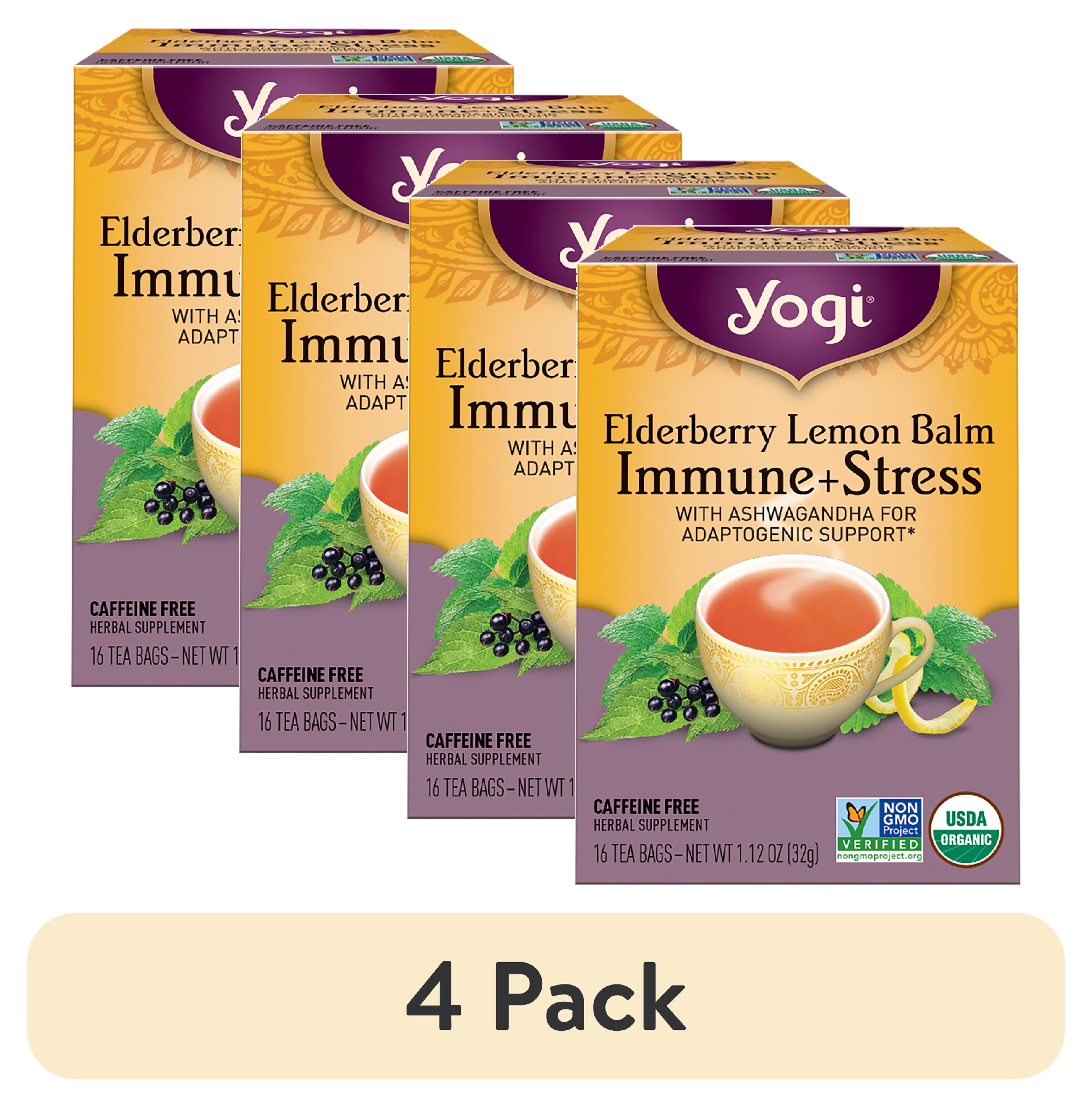 (4 pack) Yogi Elderberry Lemon Balm Immune Plus Stress, Organic Herbal  Wellness Tea Bags, 16 Count