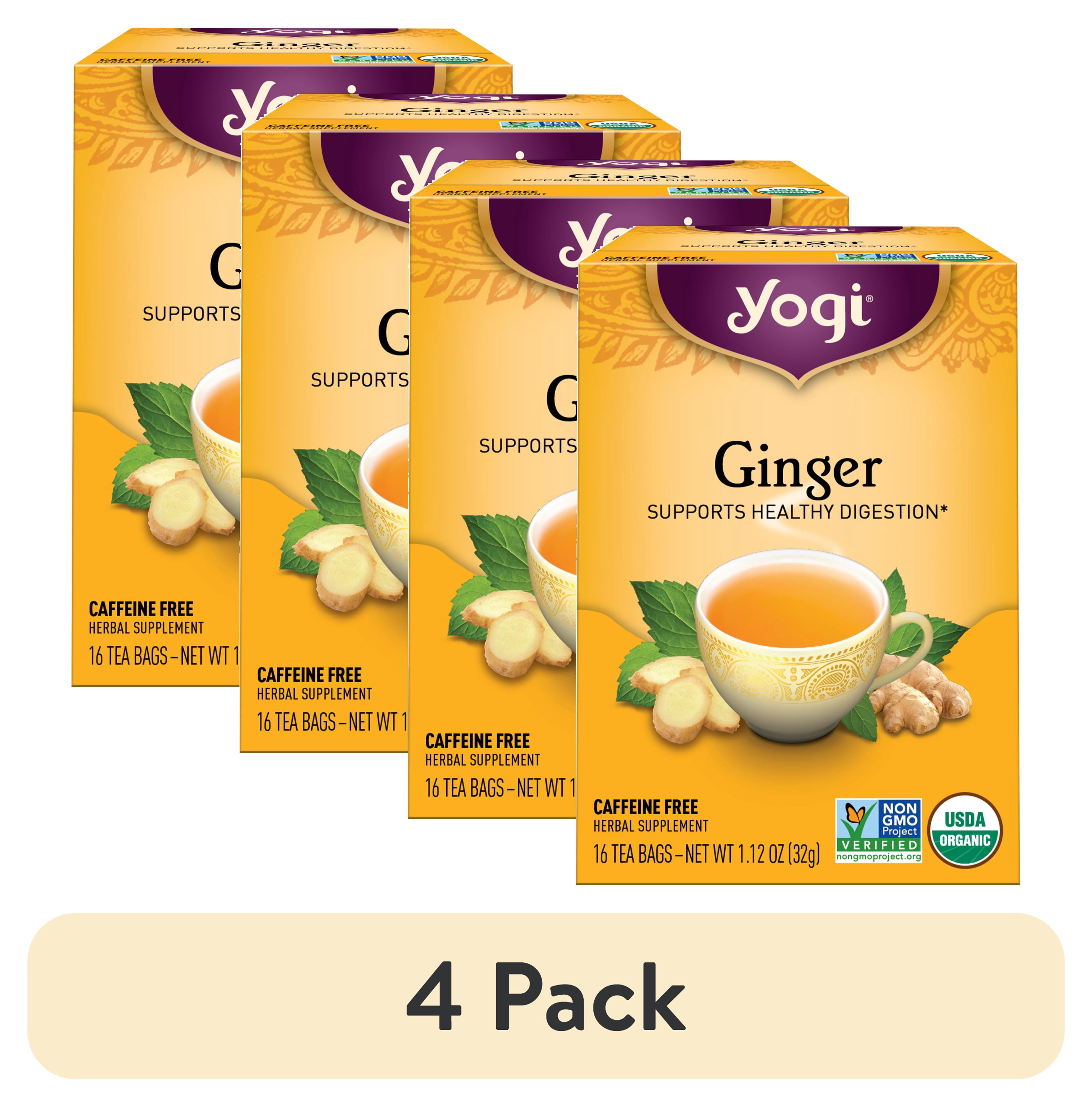 (4 pack) Yogi Tea Ginger, Caffeine-Free Organic Herbal Tea Bags, 16 Count