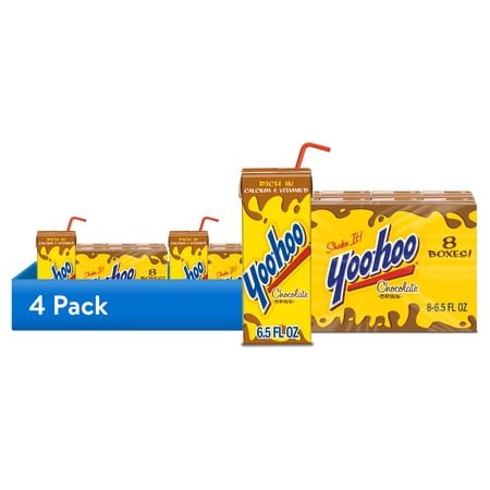(4 pack) Yoo-hoo Chocolate Drink, 6.5 fl oz, 8 Pack Boxes, Rich Flavor, Caffeine Free