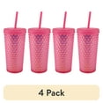 thumbnail image 1 of (4 pack) Your Zone 16-Ounce Capacity Acrylic Iridescent Textured Tumbler with Straw, Pink, 1 of 7