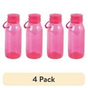 (4 pack) Your Zone Kids Water Bottle, 16oz Plastic Bottle with Flip Top Chug Lid, BPA-Free, Pink