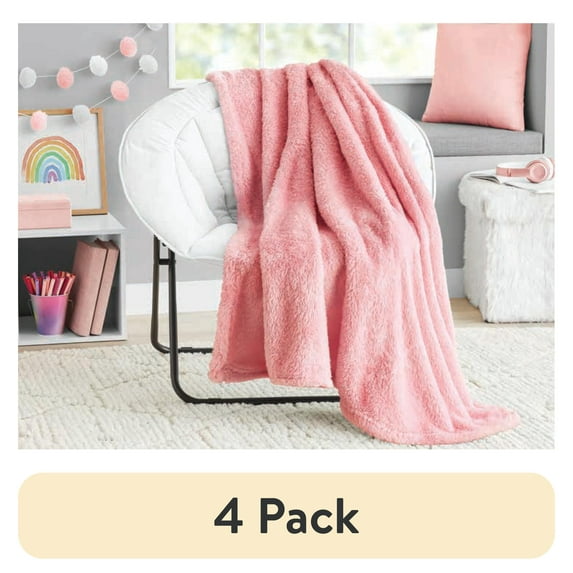 (4 pack) Your Zone Pink, Soft, Oversized, Fuzzy Throw Blanket for Kids, 72 x 50 inches