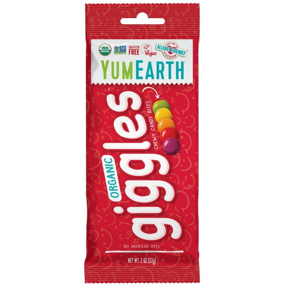 (4 pack) YumEarth Organic Giggles Candy, Gluten Free, Assorted Flavors, 2 oz Bag