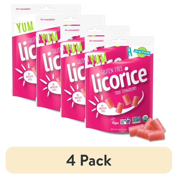 (4 pack) YumEarth Organic Strawberry Licorice, Gluten Free, Shelf-Stable, 5 oz Bag
