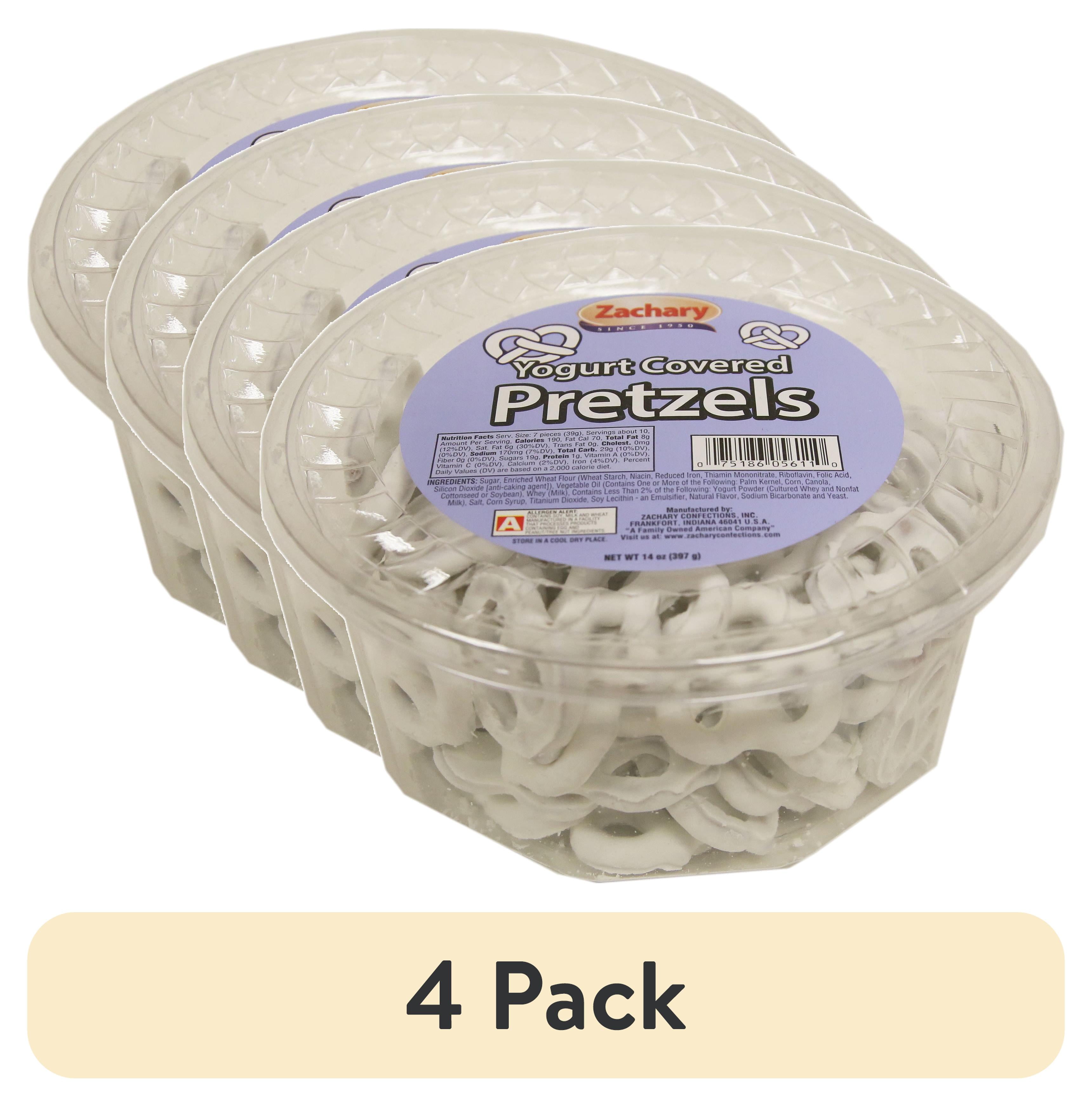 (4 pack) Zachary, Yogurt Covered Pretzels, 14 oz. Tub Contains: Soy, Milk, and Wheat.