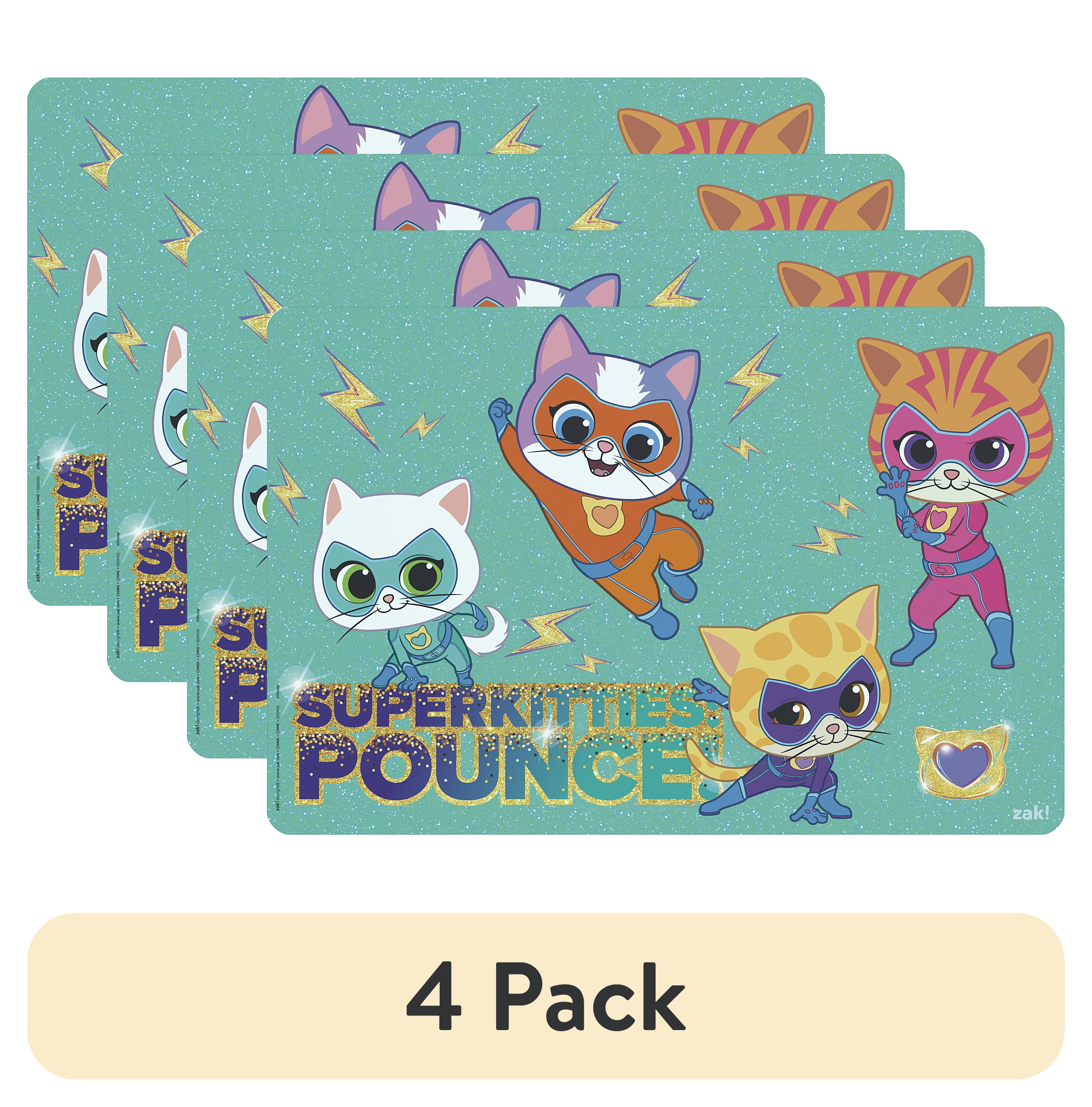 (4 pack) Zak Designs 11.8" x 17.6" Super Kitties Reusable Kids Plastic Placemat, Disney Junior Super Kitties