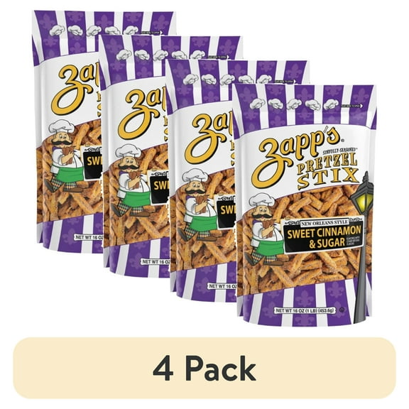 (4 pack) Zapp's Sweet Cinnamon and Sugar Pretzel Stix New Orleans Style, 16 oz Bag