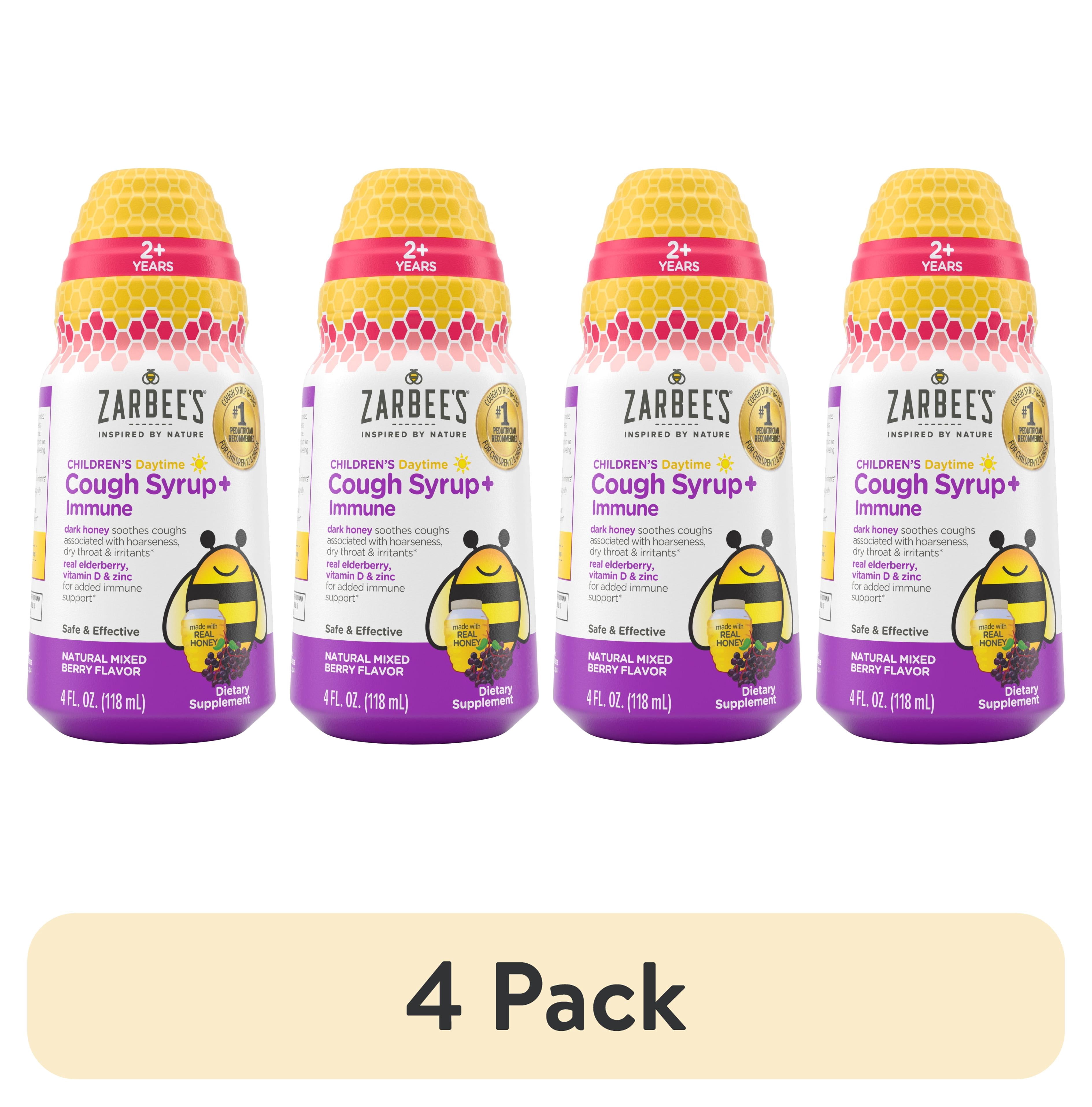 (4 pack) Zarbee's Children's Day Honey Cough Syrup + Immune, Berry, 4 fl. oz