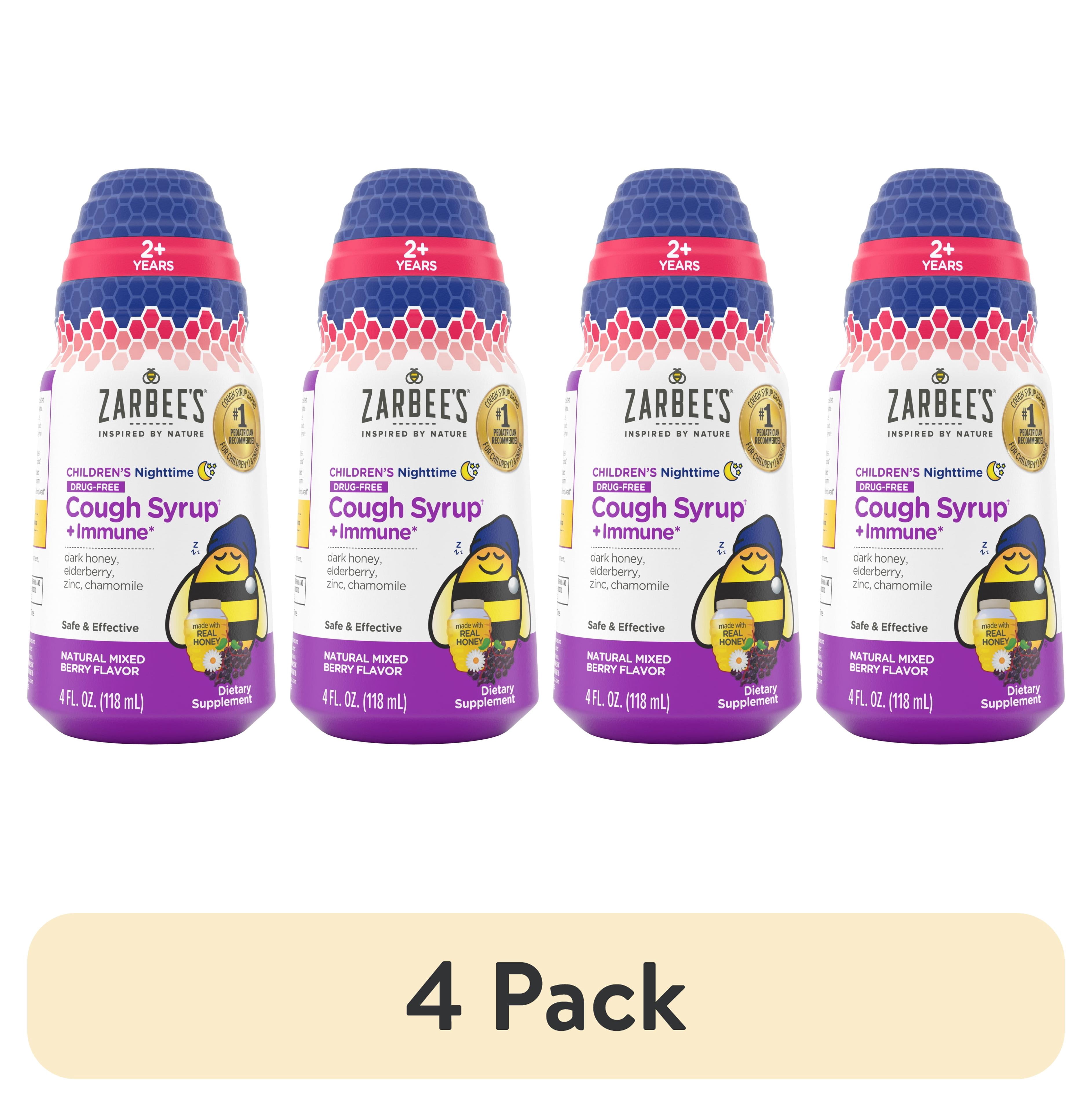 (4 pack) Zarbee's Children's Night Honey Cough Syrup + Immune, Berry, 4 fl. oz