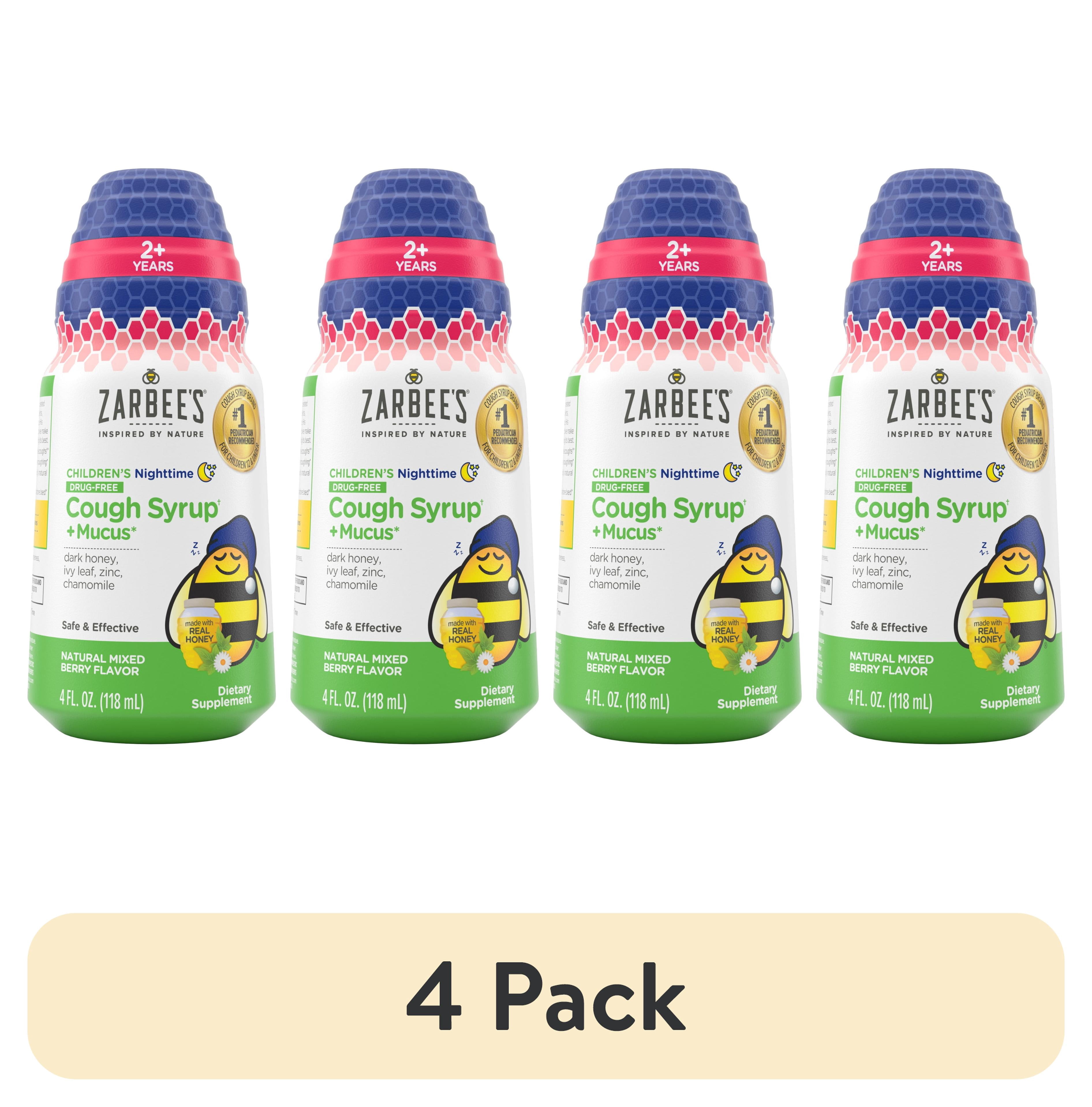(4 pack) Zarbee's Kid's Nighttime Honey Cough Syrup + Mucus, Berry, 4 fl. oz