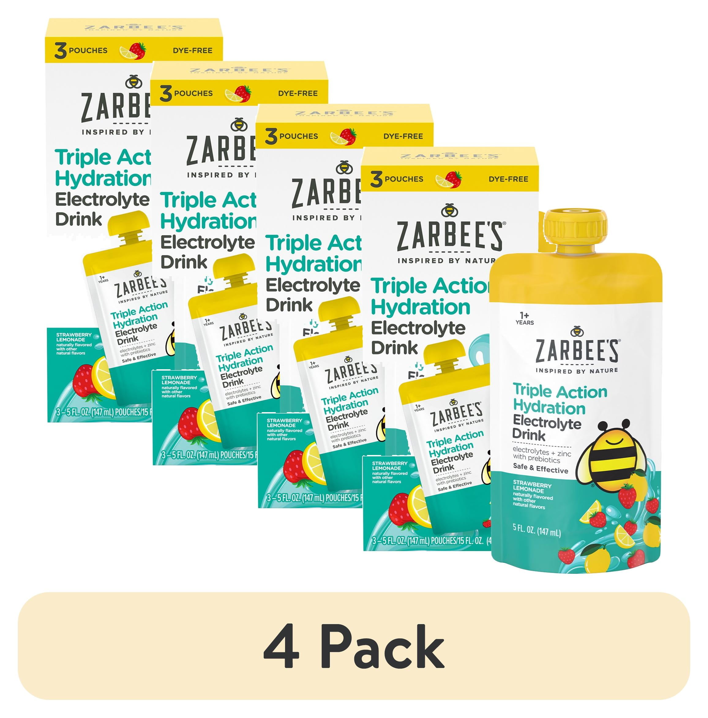 4 pack) Zarbee's Kids Triple Action Hydration Electrolyte Drink, 3