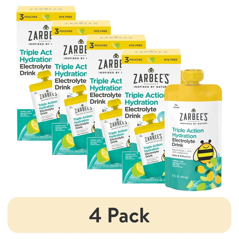 4 pack) Zarbee's Kids Triple Action Hydration Electrolyte Drink, 3