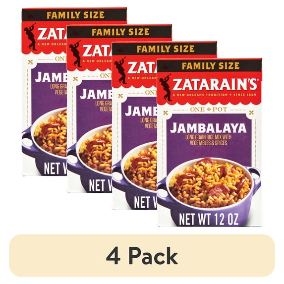 (4 pack) Zatarain's No Artificial Flavors Gluten Free Family Size Jambalaya Rice Dinner Mix, 12.0 oz Box
