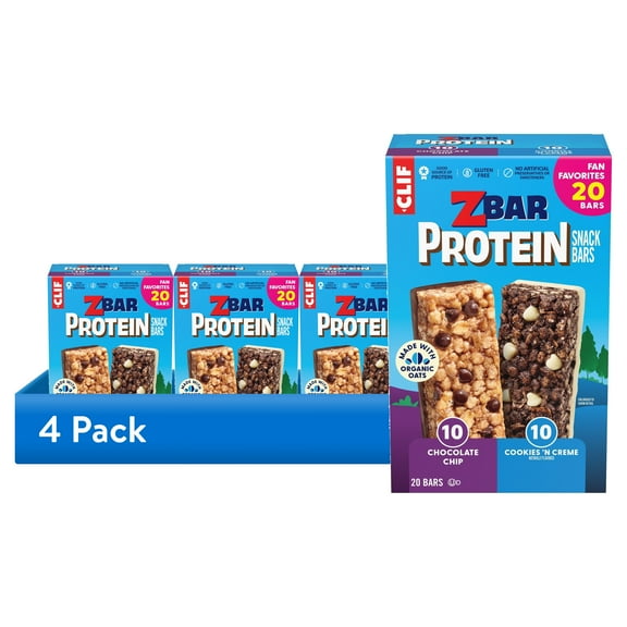 (4 pack) Zbar Protein Crispy Snack Bars, Variety Pack, 2 Flavors, Gluten Free Protein Bars, 20ct