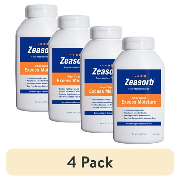 (4 pack) Zeasorb Prevention Foot & Body Powder, Absorb Excess Sweat & Moisture, 2.5 oz