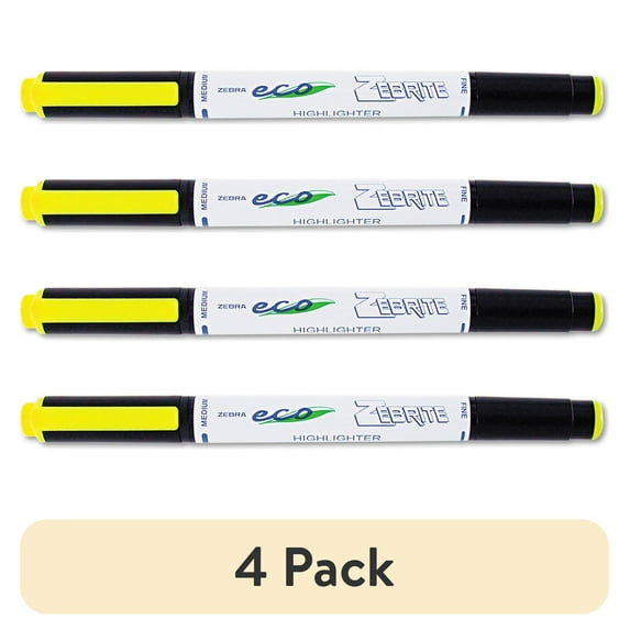 (4 pack) Zebra Eco Zebrite Double-Ended Highlighter, Chisel/Fine Point, Fluor Yellow, Dozen -ZEB75050