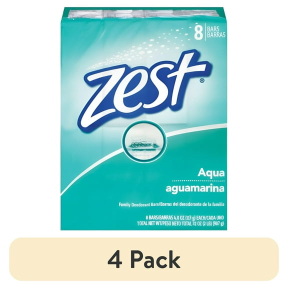 (4 pack) Zest Aqua Refreshing Deodorant Bar Soap, 4 Oz, Family Set of 8 Bars