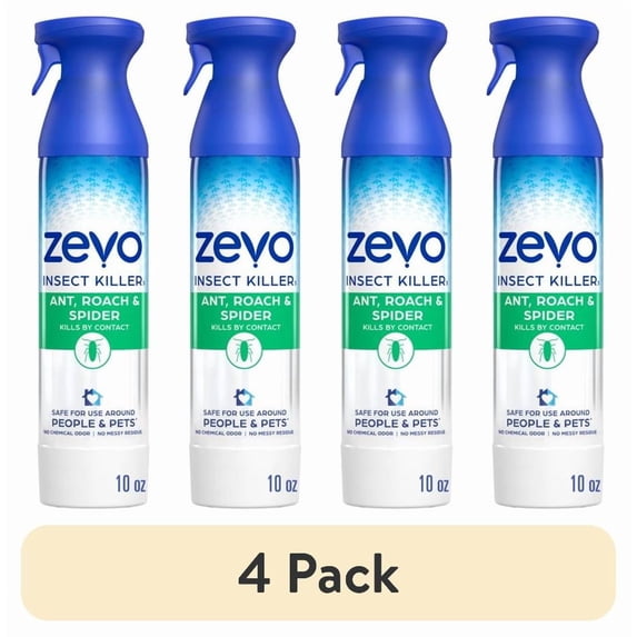 (4 pack) Zevo Crawling Insect Killer Spray: Bug Spray for Home Use – Kills Ants, Roaches, and Spiders - With Rosemary & Cornmint Oil - Indoor & Outdoor Use (10oz Aerosol)