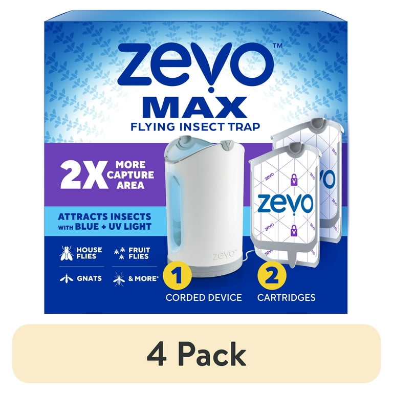 4 pack) Zevo Max Flying Insect Indoor Fly Trap: Easy, Mess-Free