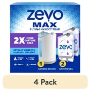 4 pack Zevo Max Flying Insect Indoor Fly Trap Easy, Mess-Free Solution - Light Trap Catches & Kills House Flies, Fruit Flies, Gnats, More 1 Plug in Device & 2 Cartridges