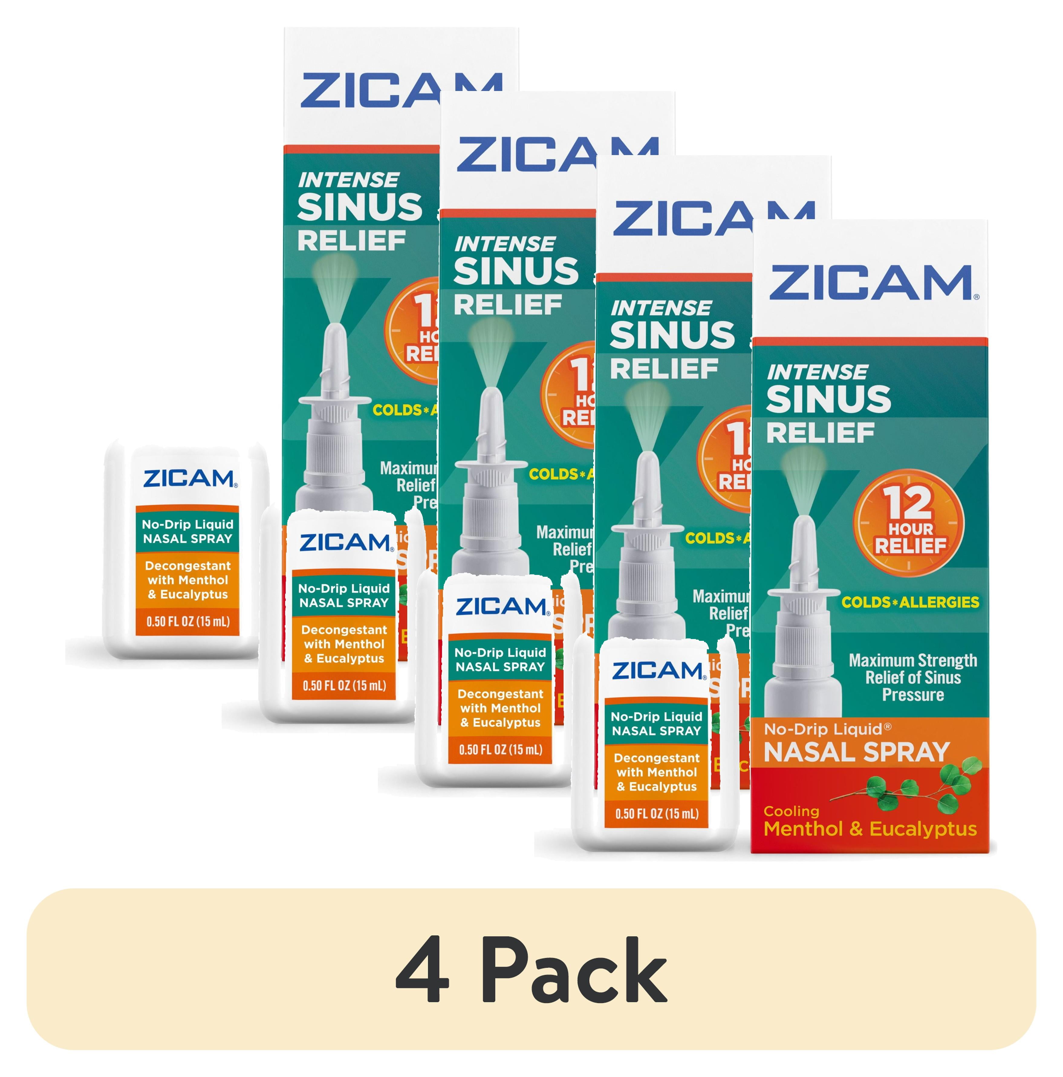 (4 pack) Zicam Intense Sinus Relief No-Drip Relief Nasal Spray with Cooling Menthol & Eucalyptus 0.5 oz