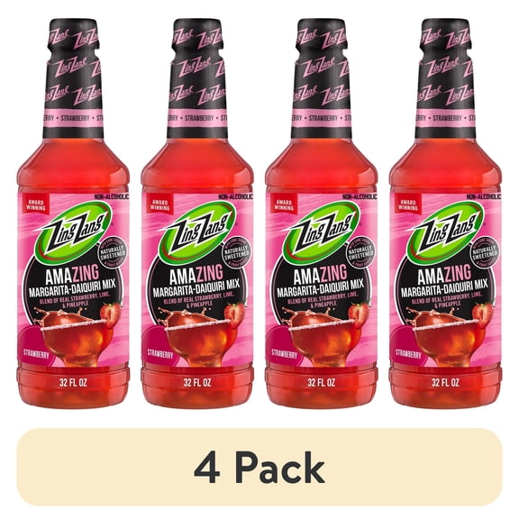 (4 pack) Zing Zang Amazing Strawberry Margarita-Daiquiri Mix, Non-Alcoholic Cocktail Mixer, 32 Fl Oz Bottle