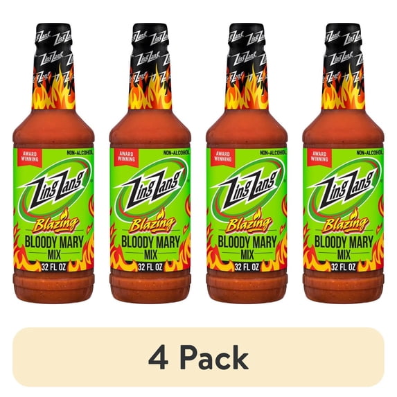 (4 pack) Zing Zang Blazing Bloody Mary Mix, Non-Alcoholic Cocktail Mixer, 32 Fl Oz Bottle