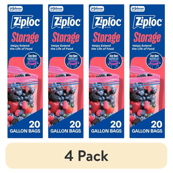 (4 pack) Ziploc Brand Storage Bags, School Supplies, with Grip 'n Seal Technology, Gallon, 20 Count