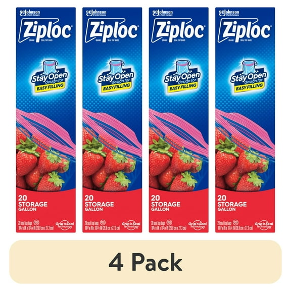 (4 pack) Ziploc Brand Storage Bags, School Supplies, with Grip 'n Seal Technology, Gallon, 20 Count