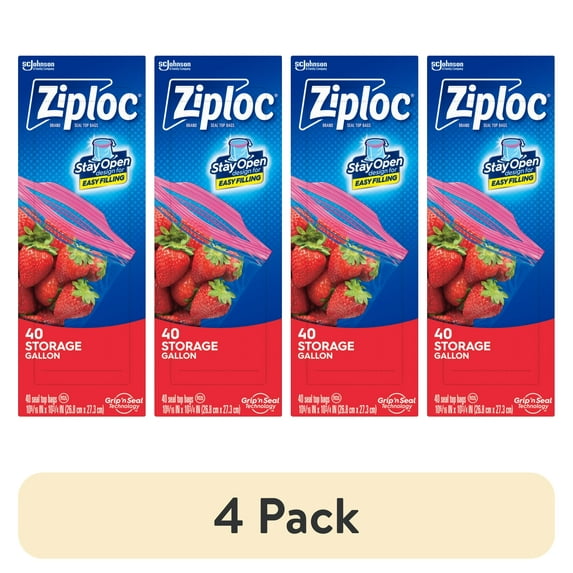 (4 pack) Ziploc Brand Storage Bags, School Supplies, with Grip 'n Seal Technology, Gallon, 40 Count