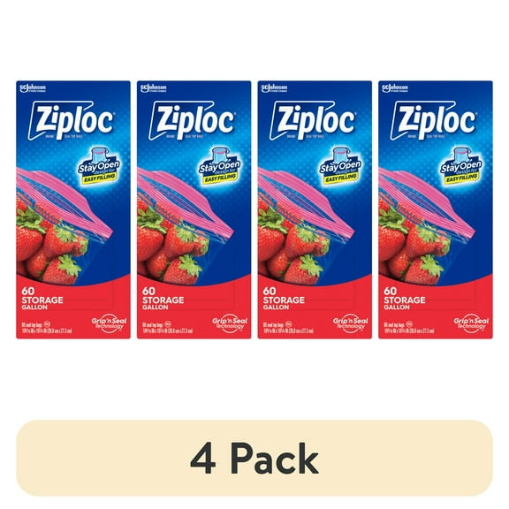 (4 pack) Ziploc Brand Storage Bags, School Supplies, with Grip 'n Seal Technology, Gallon, 60 Count