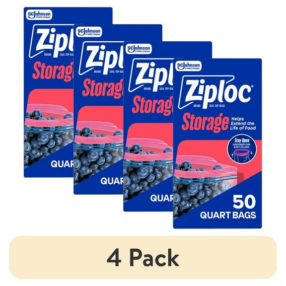 (4 pack) Ziploc Brand Storage Bags, School Supplies, with Grip 'n Seal Technology, Quart, 50 Count