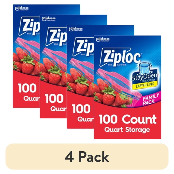 (4 pack) Ziploc Grip N Seal Storage Quart Bags, 100 count