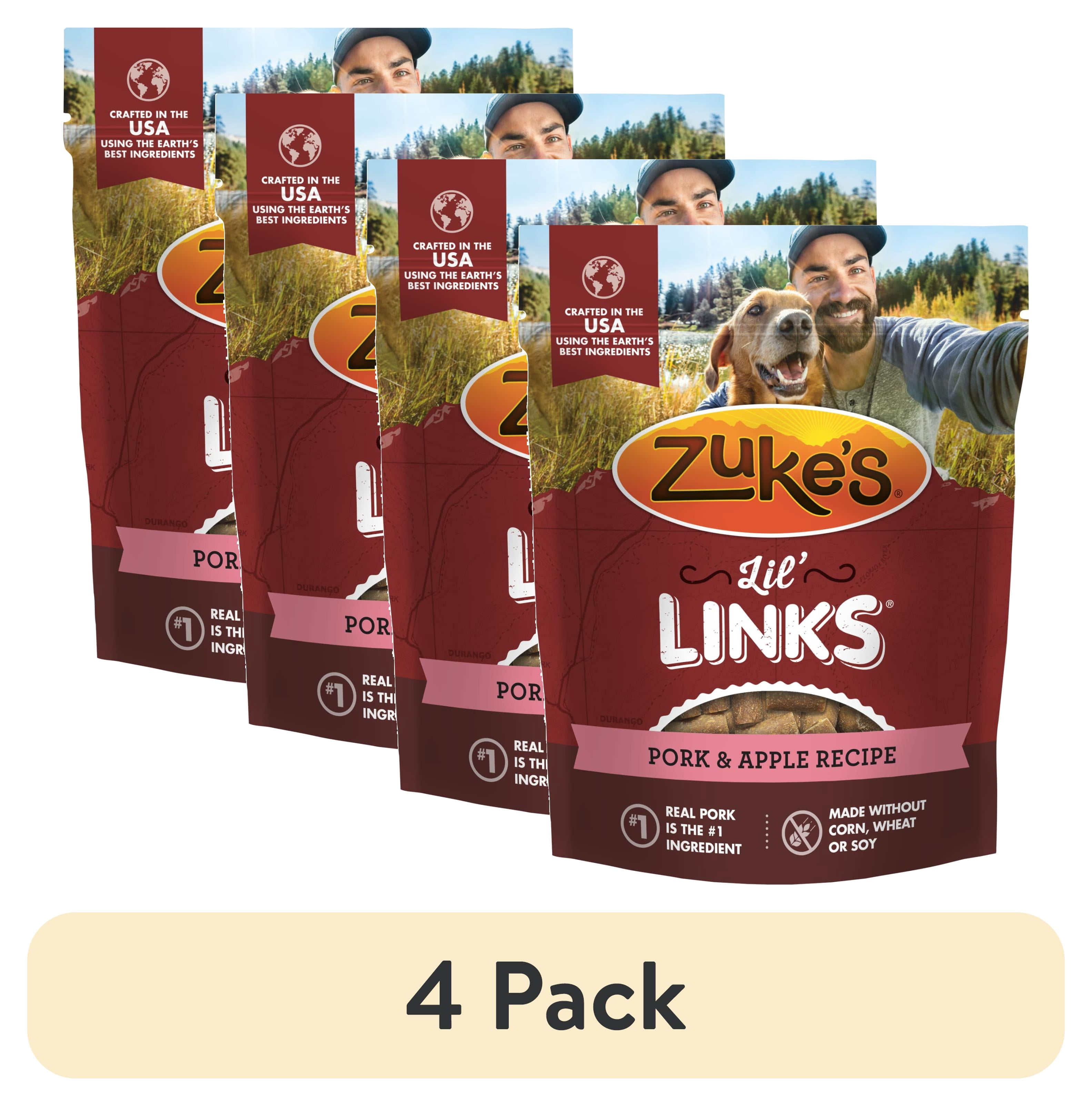 (4 pack) Zuke's Lil' Links Soft Dog Training Treats, Natural Pork & Apple, Tender Dog Chew Snacks, 6 oz Pouch