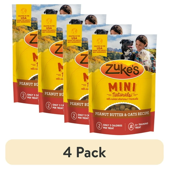 (4 pack) Zuke's Mini Naturals Soft Dog Training Treats, Peanut Butter Recipe Tender Chews, 6 oz Pouch