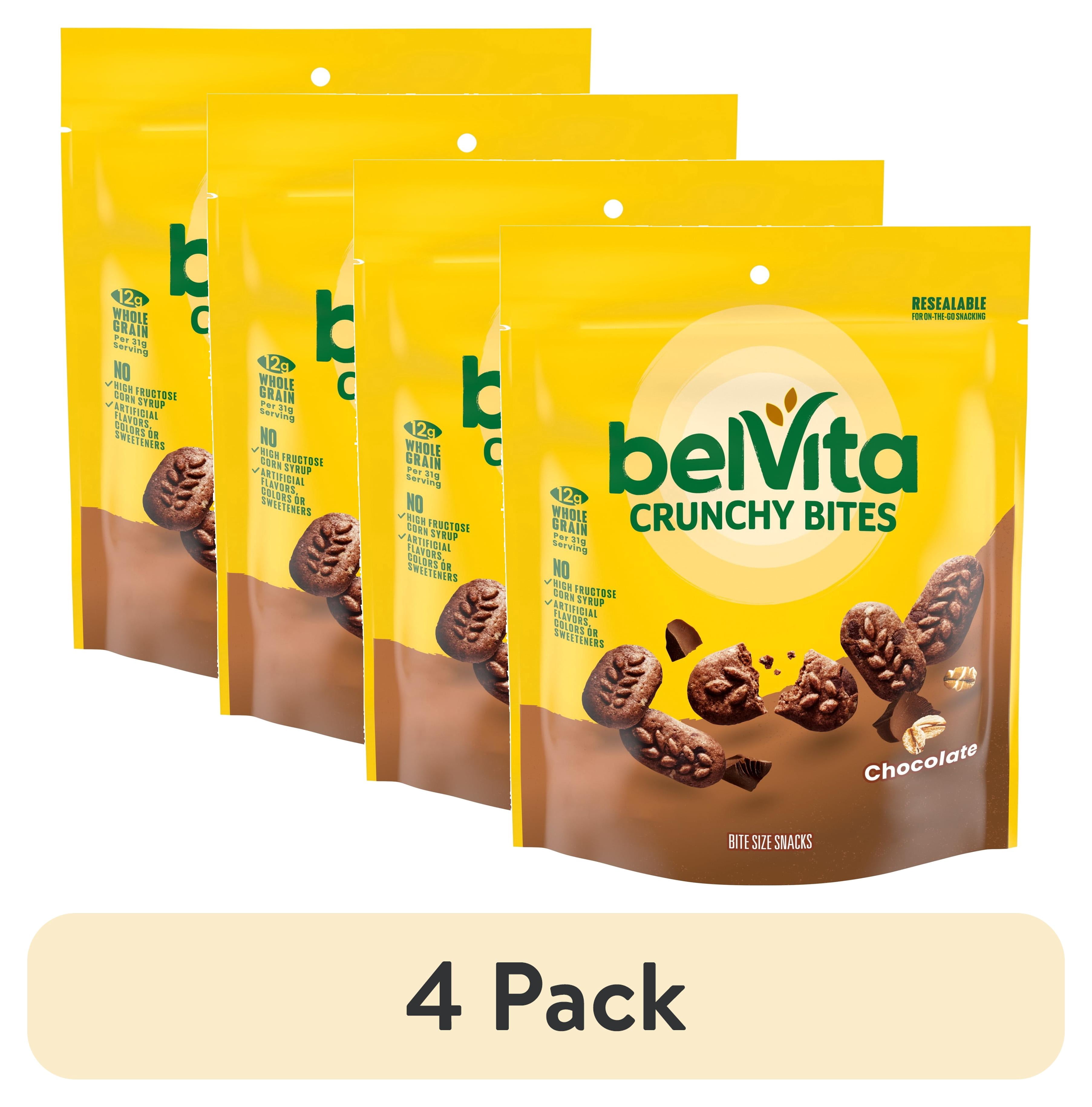 (4 pack) belVita Bite Size Snacks, Chocolate Crunchy Bites, 5 oz