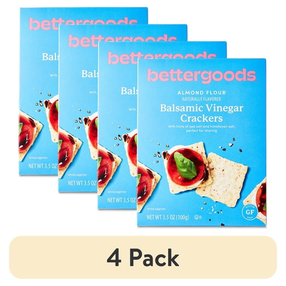 (4 pack) bettergoods Almond Flour Balsamic Vinegar Crackers, 3.5 oz
