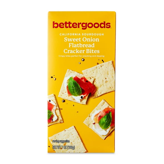 (4 pack) bettergoods California Sourdough Sweet Onion Flatbread Cracker Bites, 7 oz