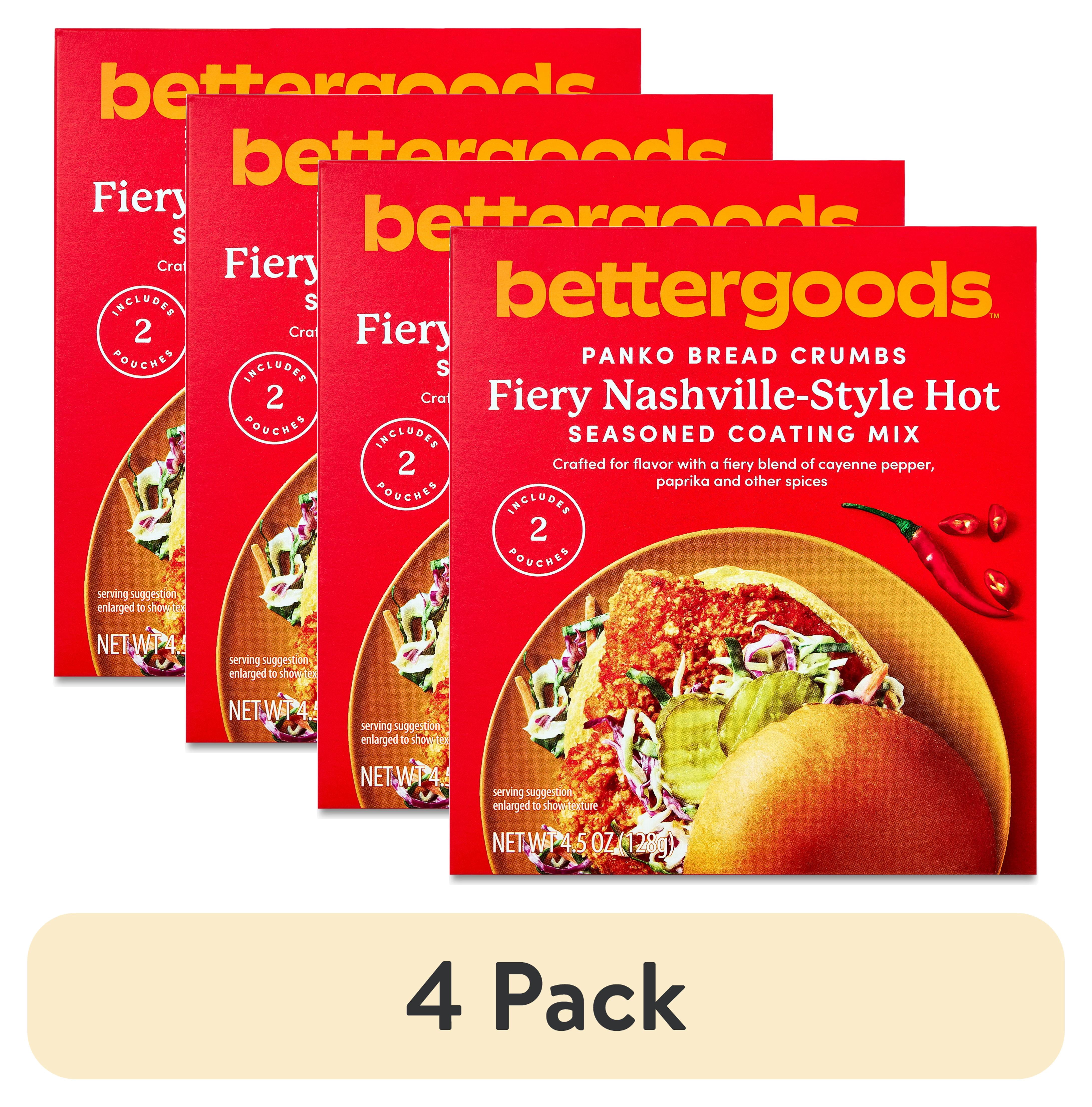 (4 pack) bettergoods Fiery Nashville-Style Hot Panko Bread Crumbs Seasoned Coating Mix, 4.5 oz