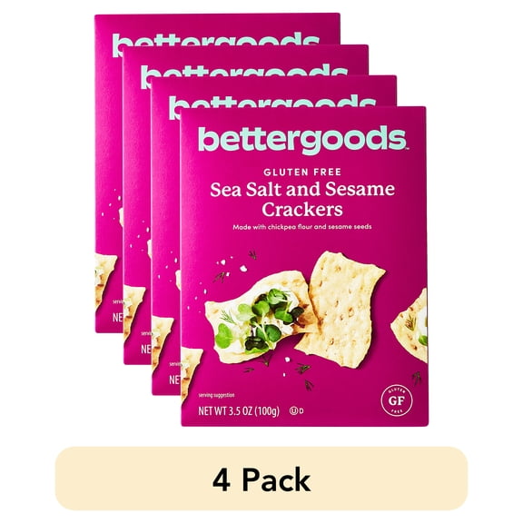 (4 pack) (4 pack) bettergoods Gluten-Free Sea Salt and Sesame Crackers, 3.5 oz