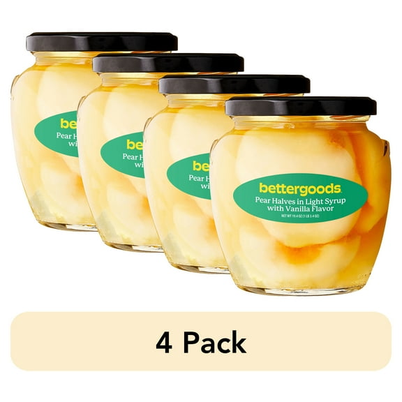 (4 pack) bettergoods Pear Halves in Light Syrup with Vanilla Flavor, 19.4 oz