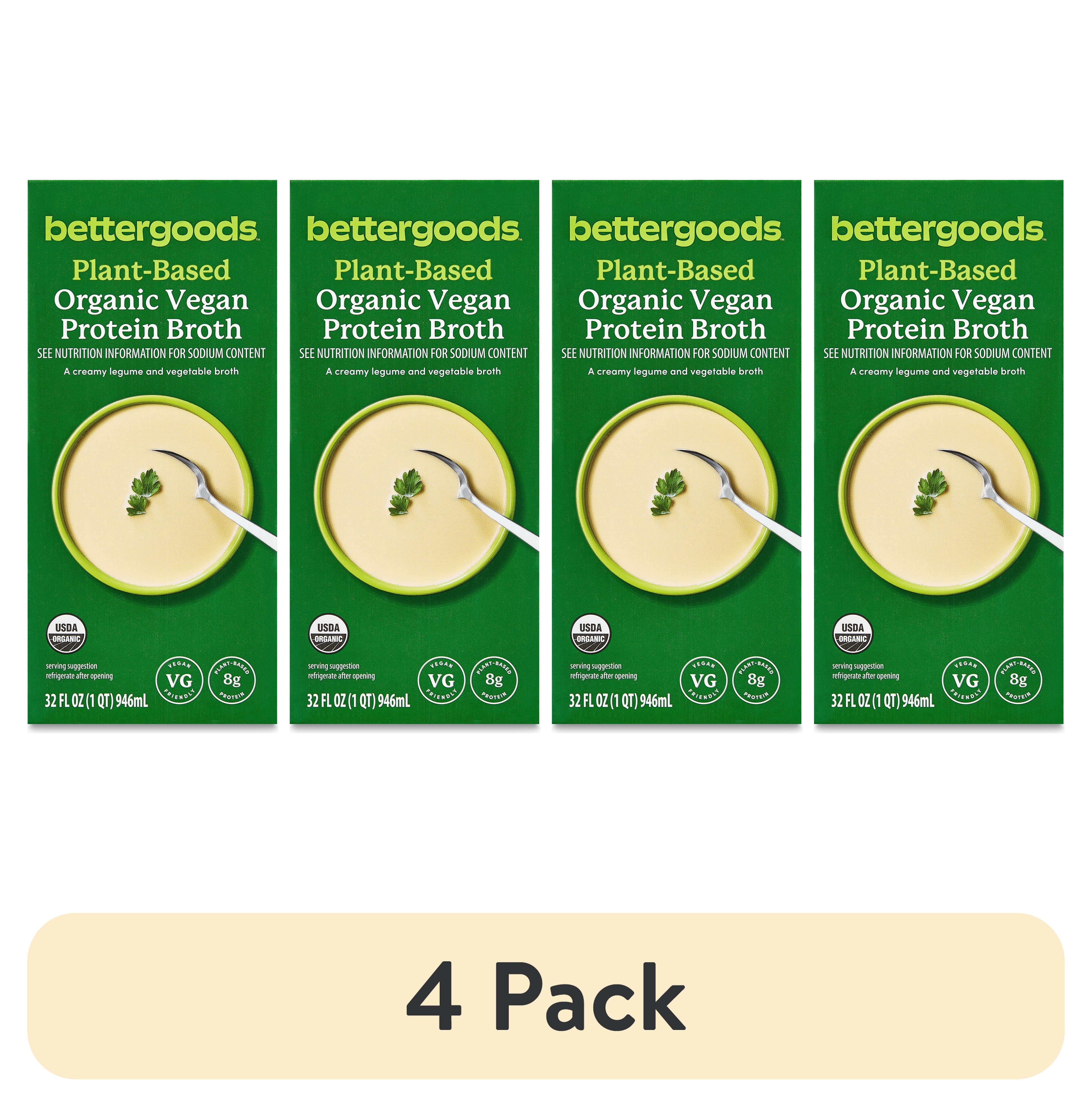 (4 pack) bettergoods Plant-Based Organic Vegan Protein Broth, 32 fl oz