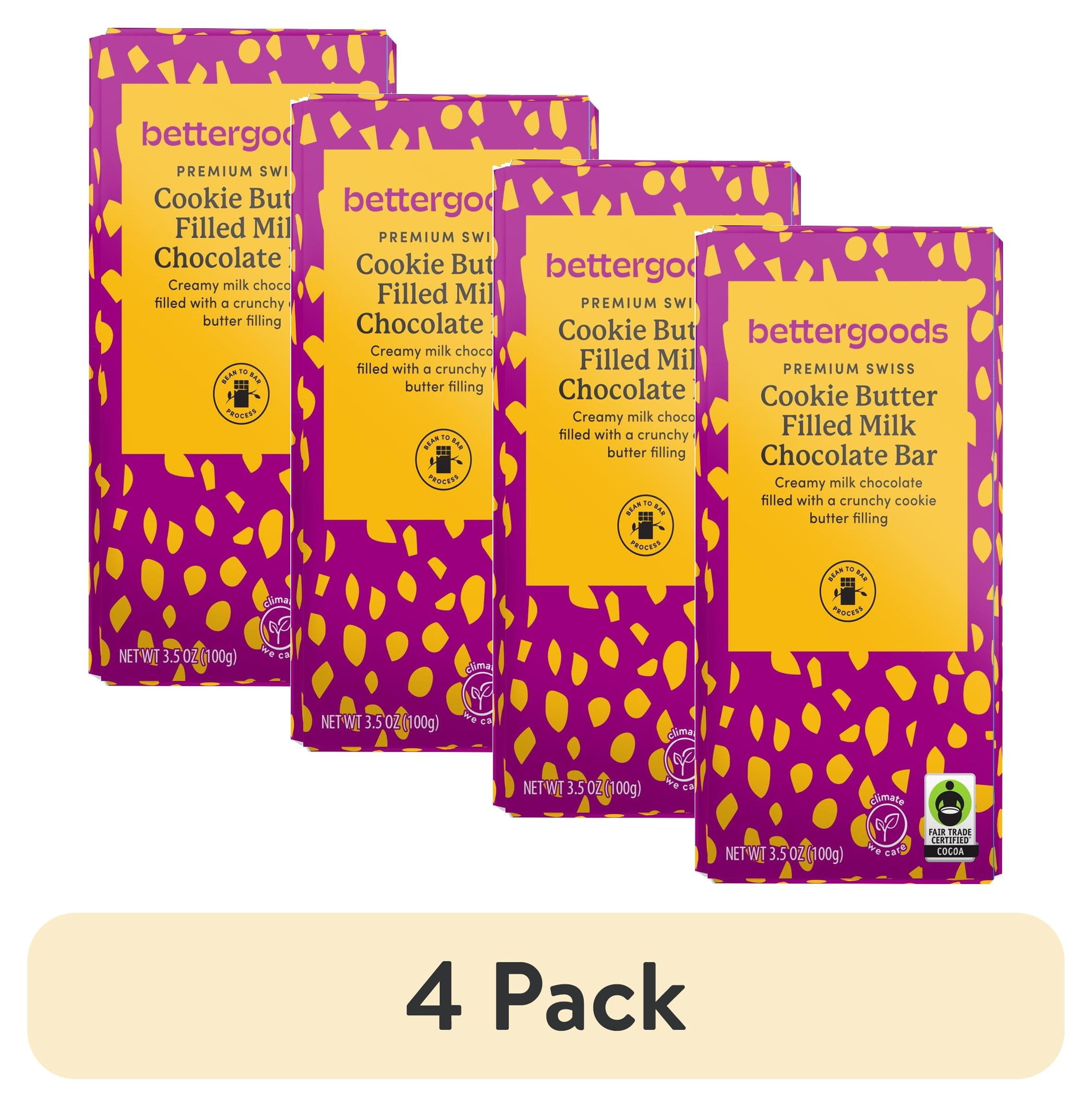 (4 pack) bettergoods Premium Swiss Cookie Butter Filled Milk Chocolate Bar, 3.5 oz