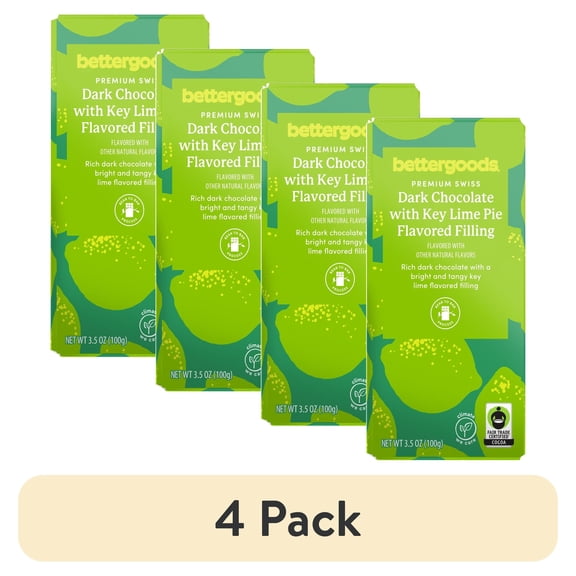 (4 pack) bettergoods Premium Swiss Dark Chocolate Bar with Key Lime Pie Flavored Filling, 3.5 oz
