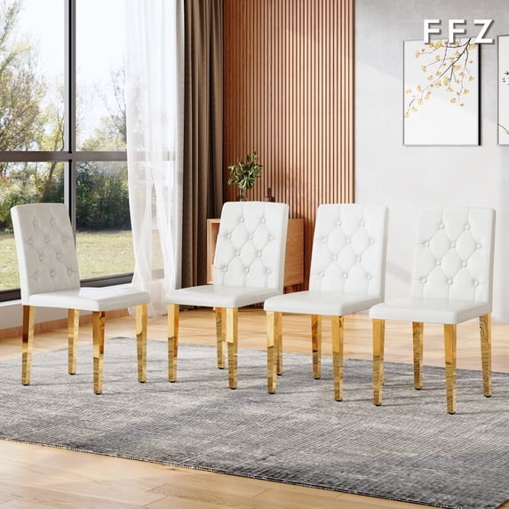 4-pack black PU dining chairs: ergonomic buckle backrest, 35 inches high, golden metal legs, a low-key luxury choice.