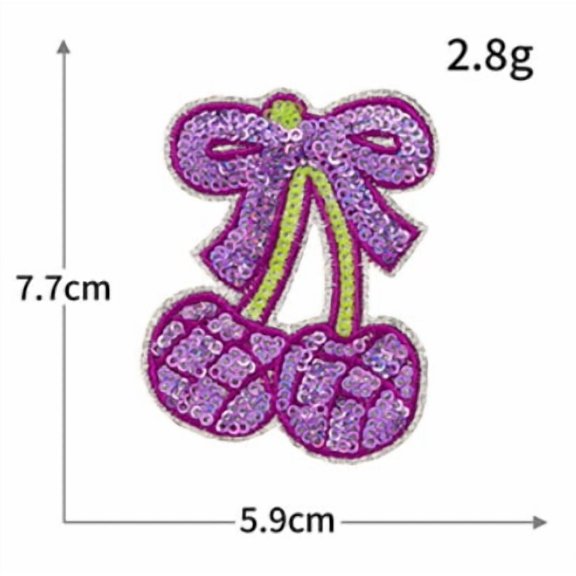 4 Pack Cherry Sequin Embroidery Patches - Self-Adhesive Fabric Repair Patches for DIY Clothing, Bags, and Accessories