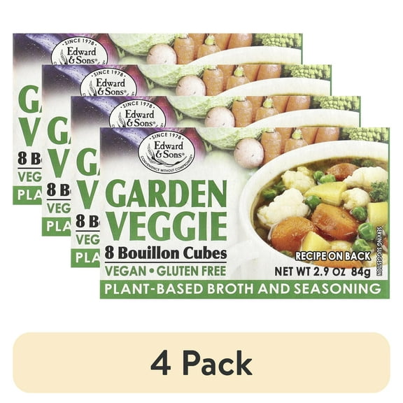 (4 pack) Edward & Sons Garden Veggie Bouillon Cubes - Organic Vegetable Stock, Vegan Broth Cubes, Gluten Free, No Trans Fat, Use in Soups, Stews and Pilafs - 8 Count