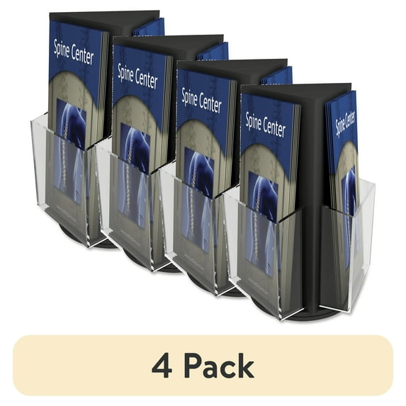 (4 pack) deflecto Countertop Revolving Literature Racks, Three Compartments, 6 3/4w x 10 1/8h, Blk